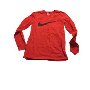 Nike Kids Red Long Sleeve Graphic Swoosh T-Shirt Athletic Cut Small‎ S
